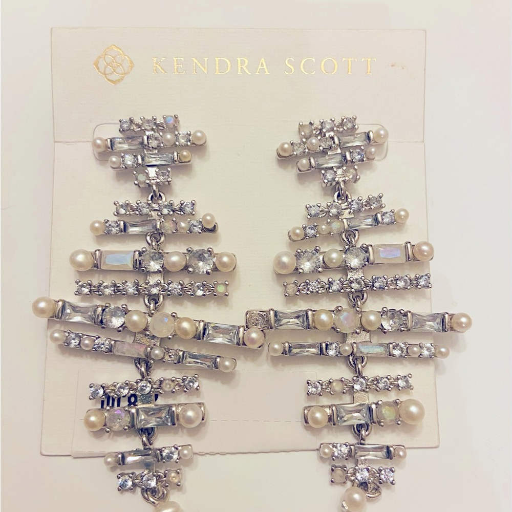 Silver, crystal and Pearl Kendra Scott drop earrings